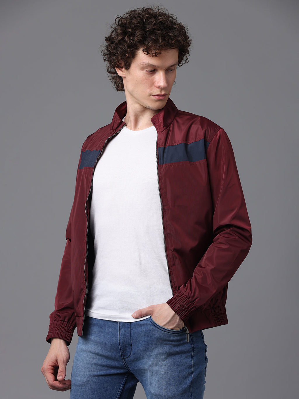 Men's Maroon Slim Fit Full Sleeve Jacket