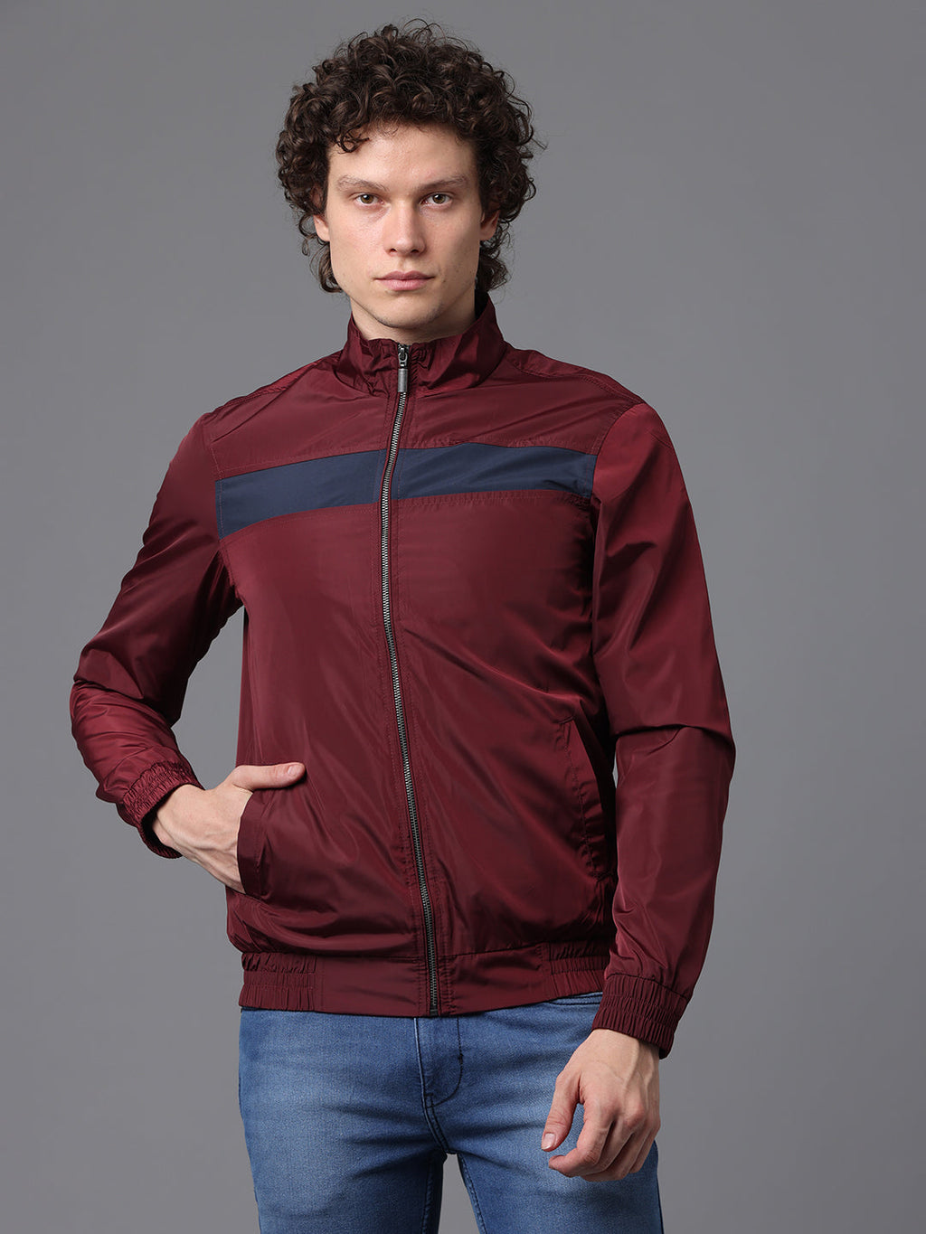 Men's Maroon Slim Fit Full Sleeve Jacket