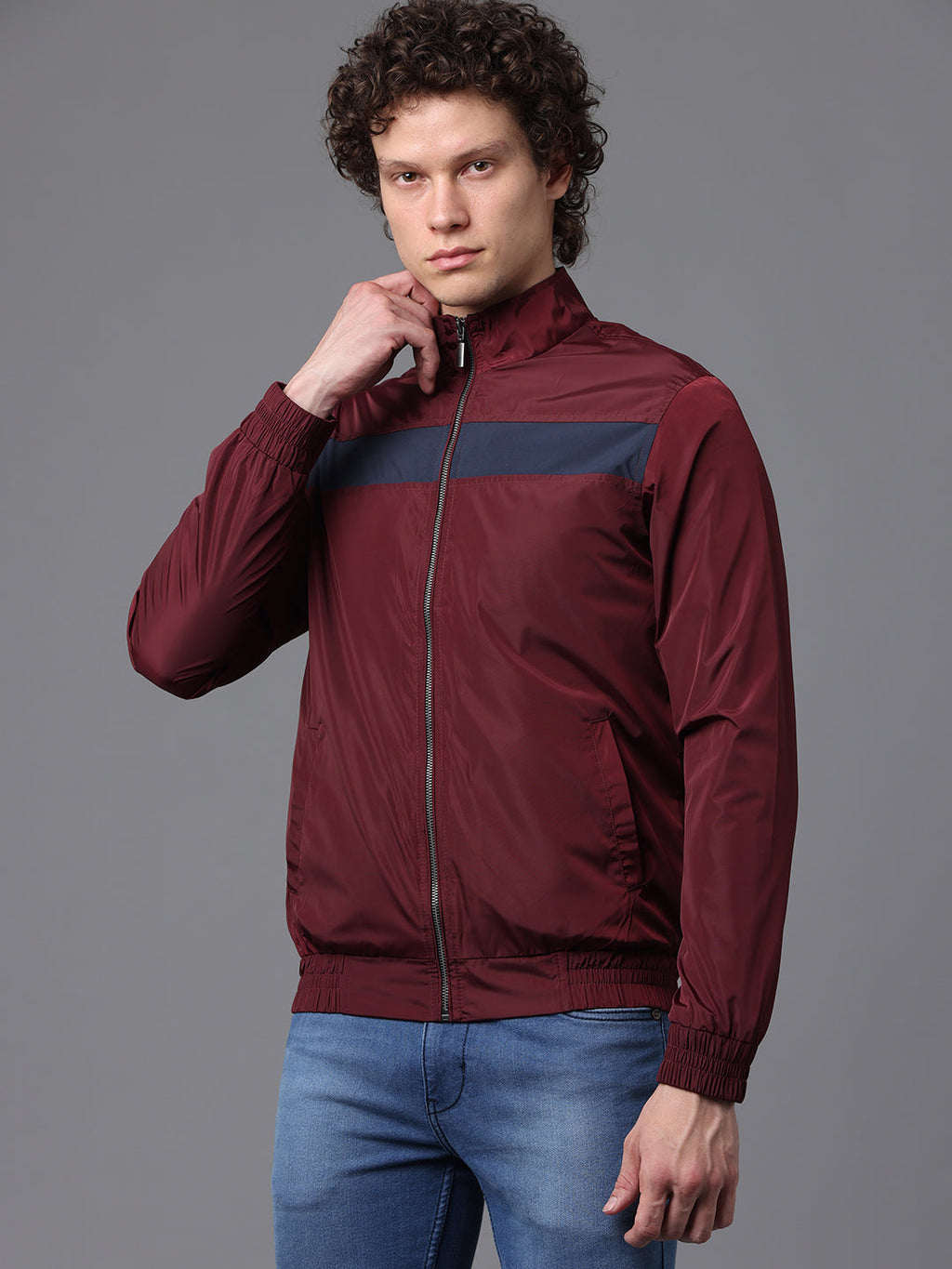 Men's Maroon Slim Fit Full Sleeve Jacket
