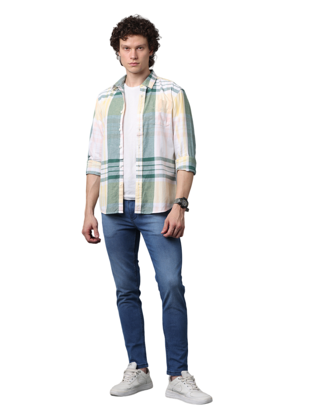Men's Long Sleeve Checkered Slim Fit Casual Shirt