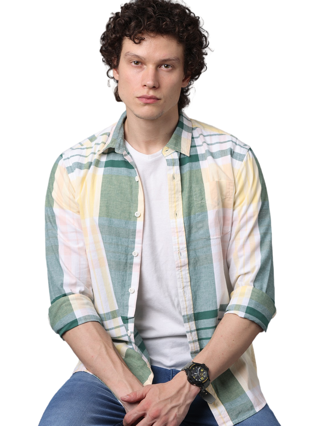 Men's Long Sleeve Checkered Slim Fit Casual Shirt