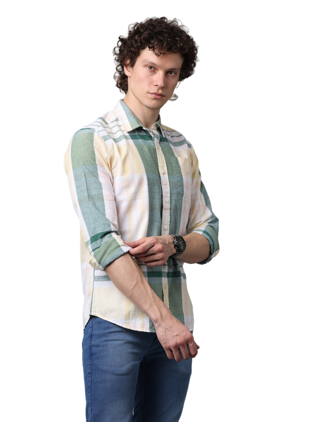 Men's Long Sleeve Checkered Slim Fit Casual Shirt