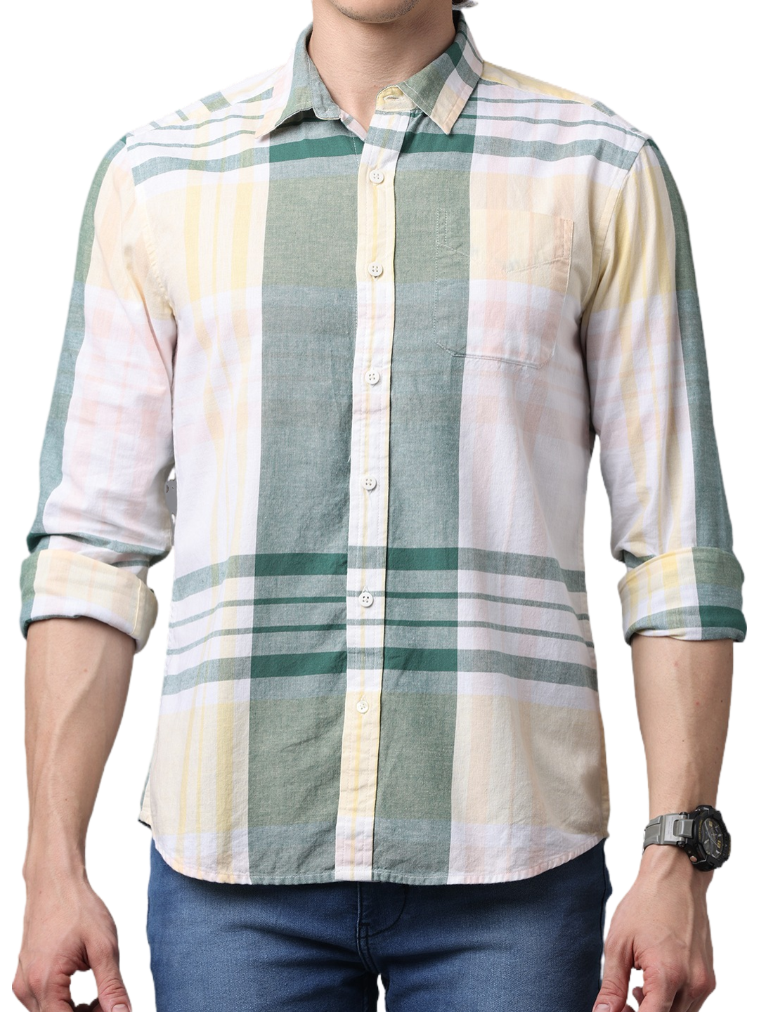 Men's Long Sleeve Checkered Slim Fit Casual Shirt