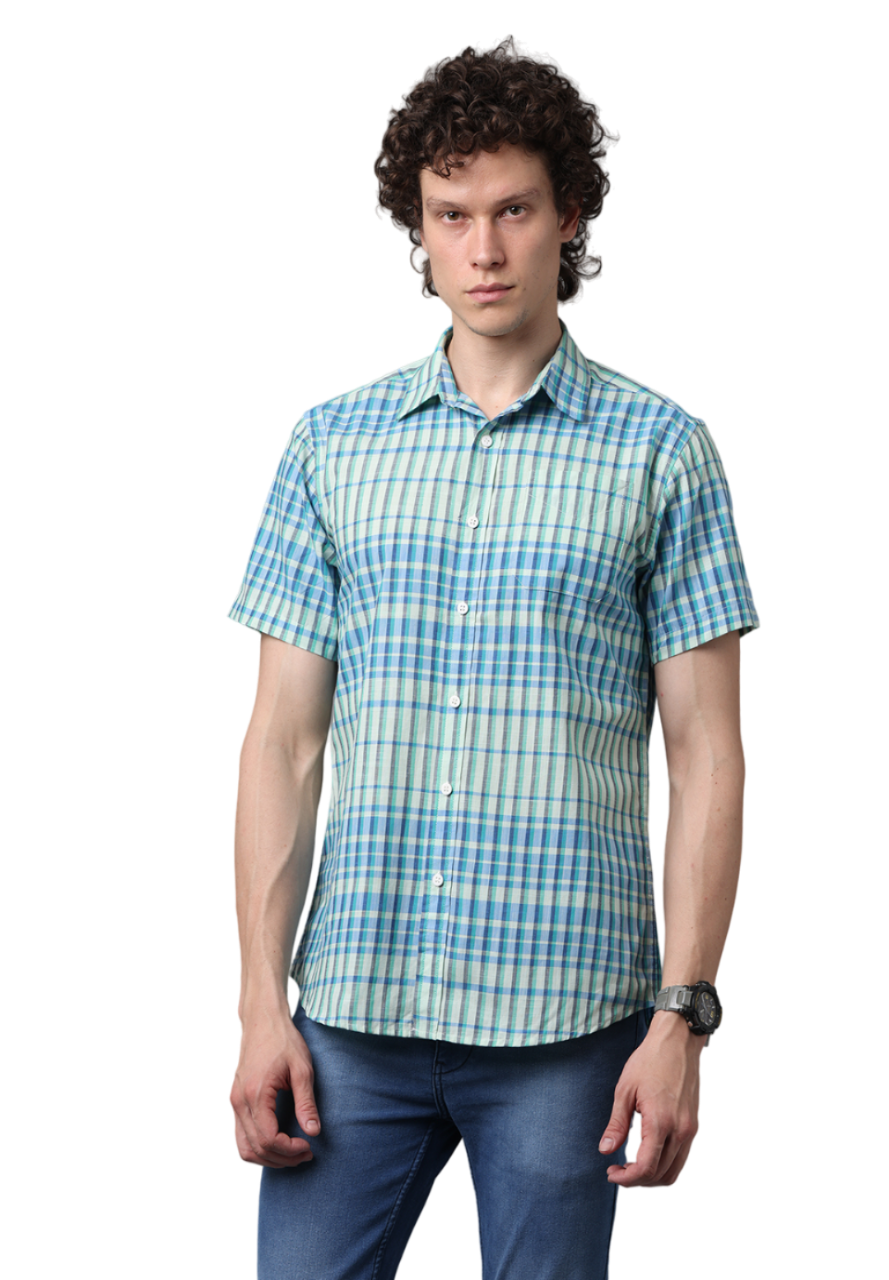 Men's Half Sleeve Checked Slim Fit Casual Shirt