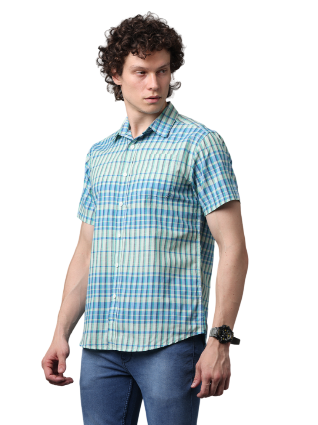 Men's Half Sleeve Checked Slim Fit Casual Shirt