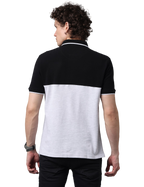 Men's Black/Grey Short Sleeve Polo T-Shirt with Contrast Stripes, Cut and Sew