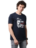 Men's Navy Blue Printed Round Neck T-Shirt