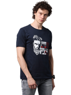 Men's Navy Blue Printed Round Neck T-Shirt