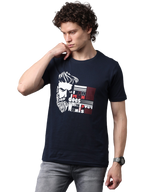 Men's Navy Blue Printed Round Neck T-Shirt