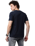 Men's Navy Blue Printed Round Neck T-Shirt