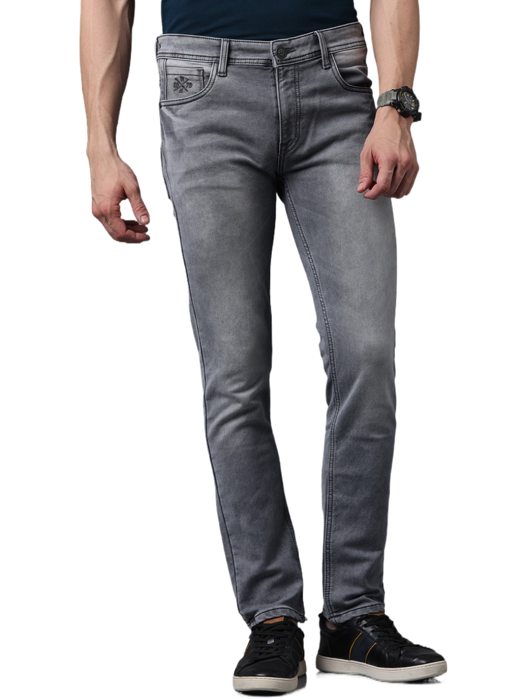 Men's Grey Slim Fit Strechable Faded Denim Jeans