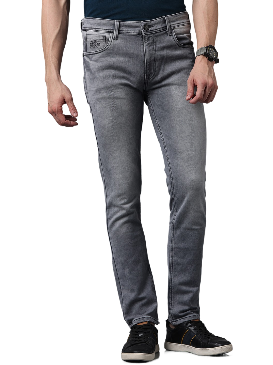 Men's Grey Slim Fit Strechable Faded Denim Jeans