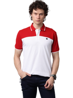 Men's Short Sleeve Cut and Sew Polo T-Shirt, Red and White