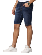 Men's Dark Blue Slim Fit Strechable Denim Shorts
