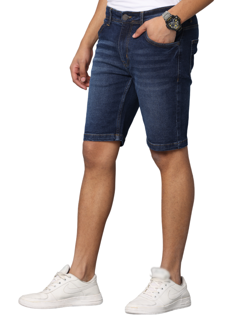 Men's Dark Blue Slim Fit Strechable Denim Shorts