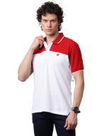 Men's Short Sleeve Cut and Sew Polo T-Shirt, Red and White