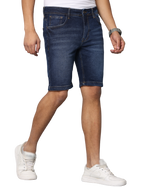 Men's Dark Blue Slim Fit Strechable Denim Shorts