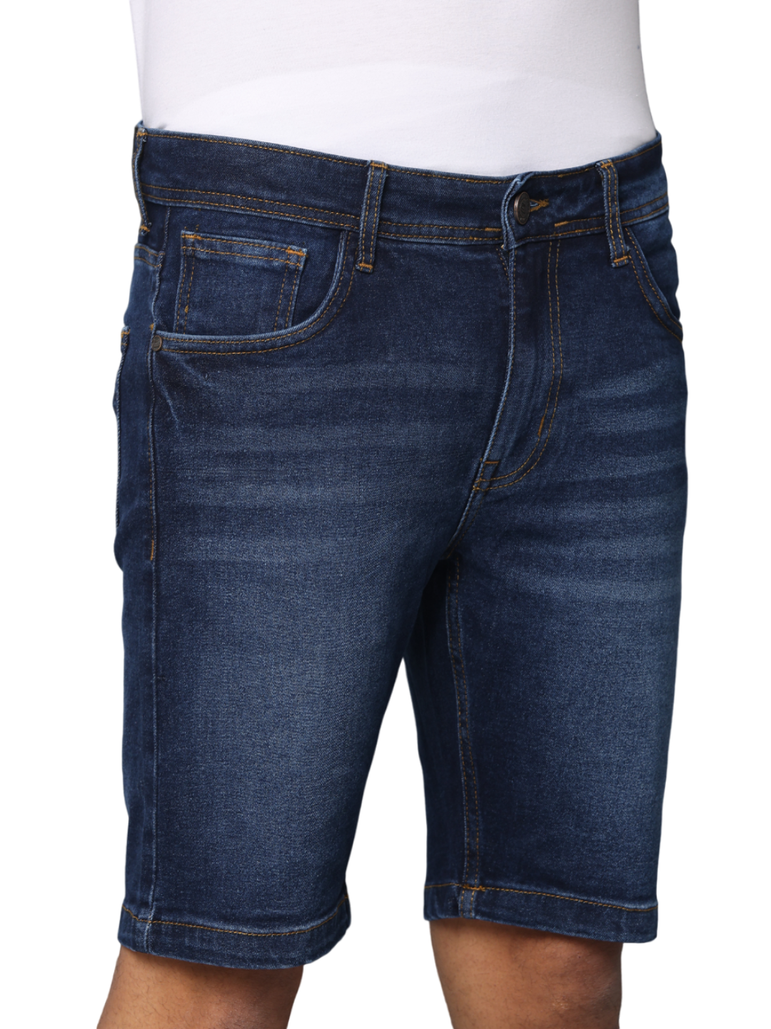 Men's Dark Blue Slim Fit Strechable Denim Shorts