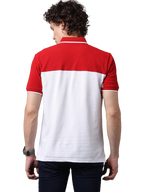 Men's Short Sleeve Cut and Sew Polo T-Shirt, Red and White