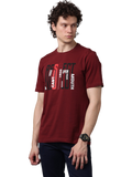 Men's Printed Round Neck Maroon T-Shirt