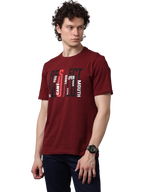 Men's Printed Round Neck Maroon T-Shirt