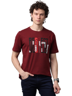 Men's Printed Round Neck Maroon T-Shirt