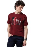 Men's Printed Round Neck Maroon T-Shirt
