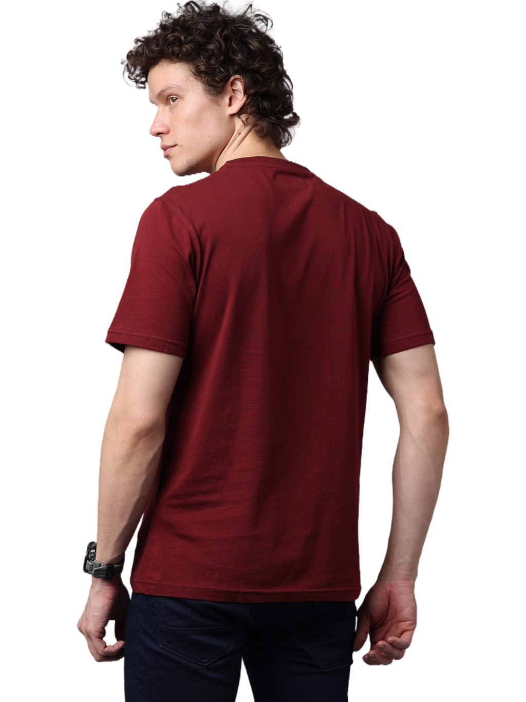 Men's Printed Round Neck Maroon T-Shirt