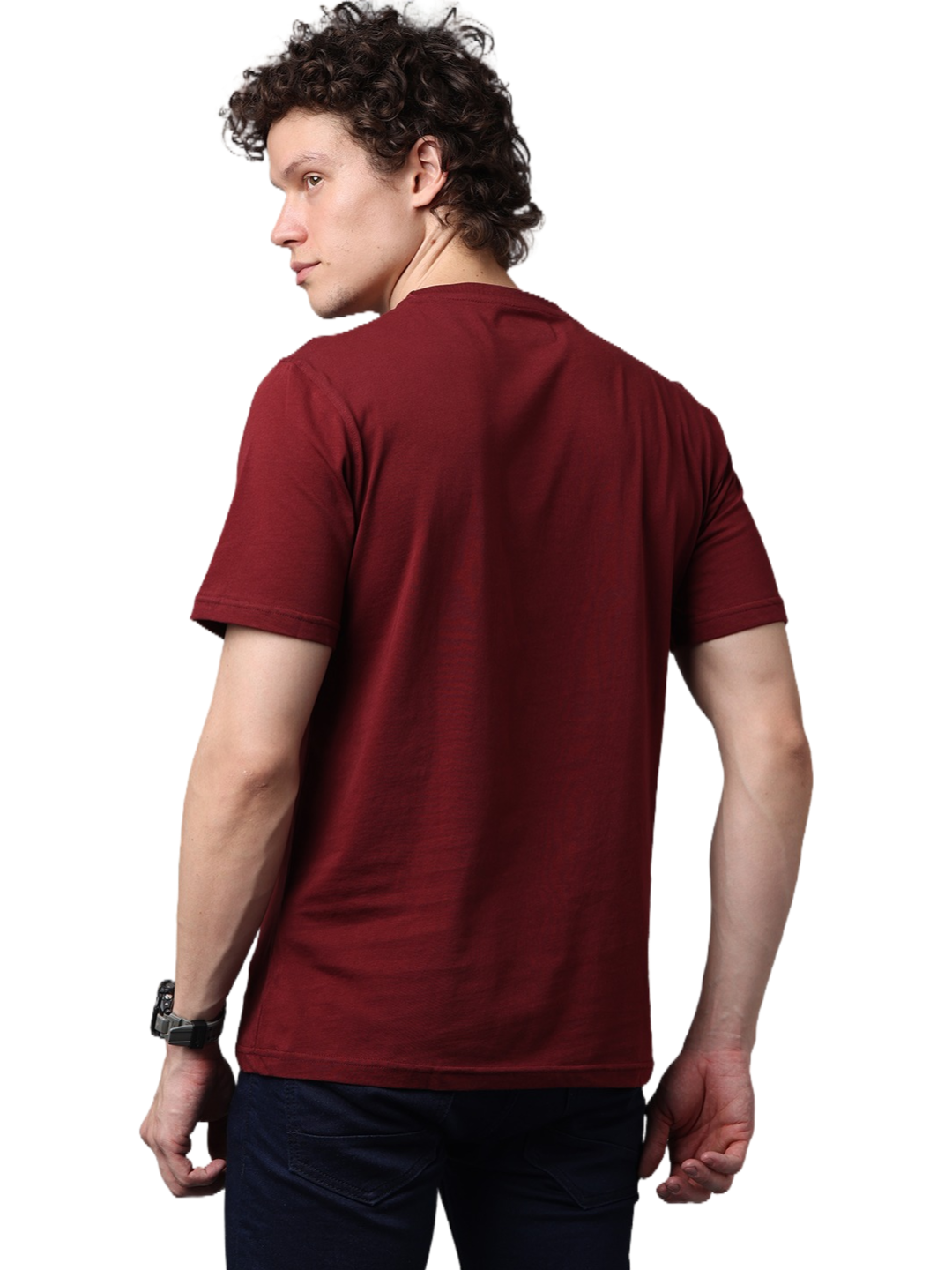 Men's Printed Round Neck Maroon T-Shirt