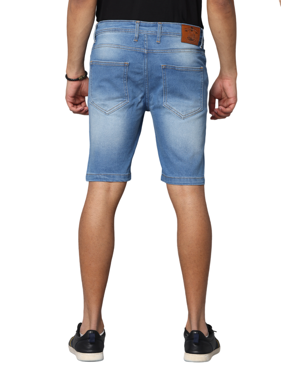 Men's Light Blue Slim Fit Light Faded Denim Shorts, Light Indigo