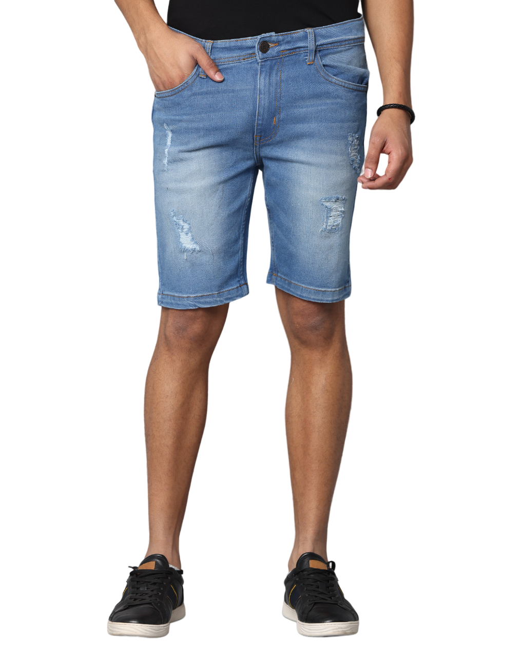 Men's Light Blue Slim Fit Light Faded Denim Shorts, Light Indigo