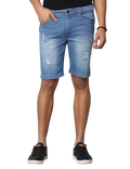 Men's Light Blue Slim Fit Light Faded Denim Shorts, Light Indigo