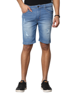 Men's Light Blue Slim Fit Light Faded Denim Shorts, Light Indigo