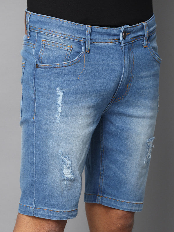 Men's Light Blue Slim Fit Light Faded Denim Shorts, Light Indigo
