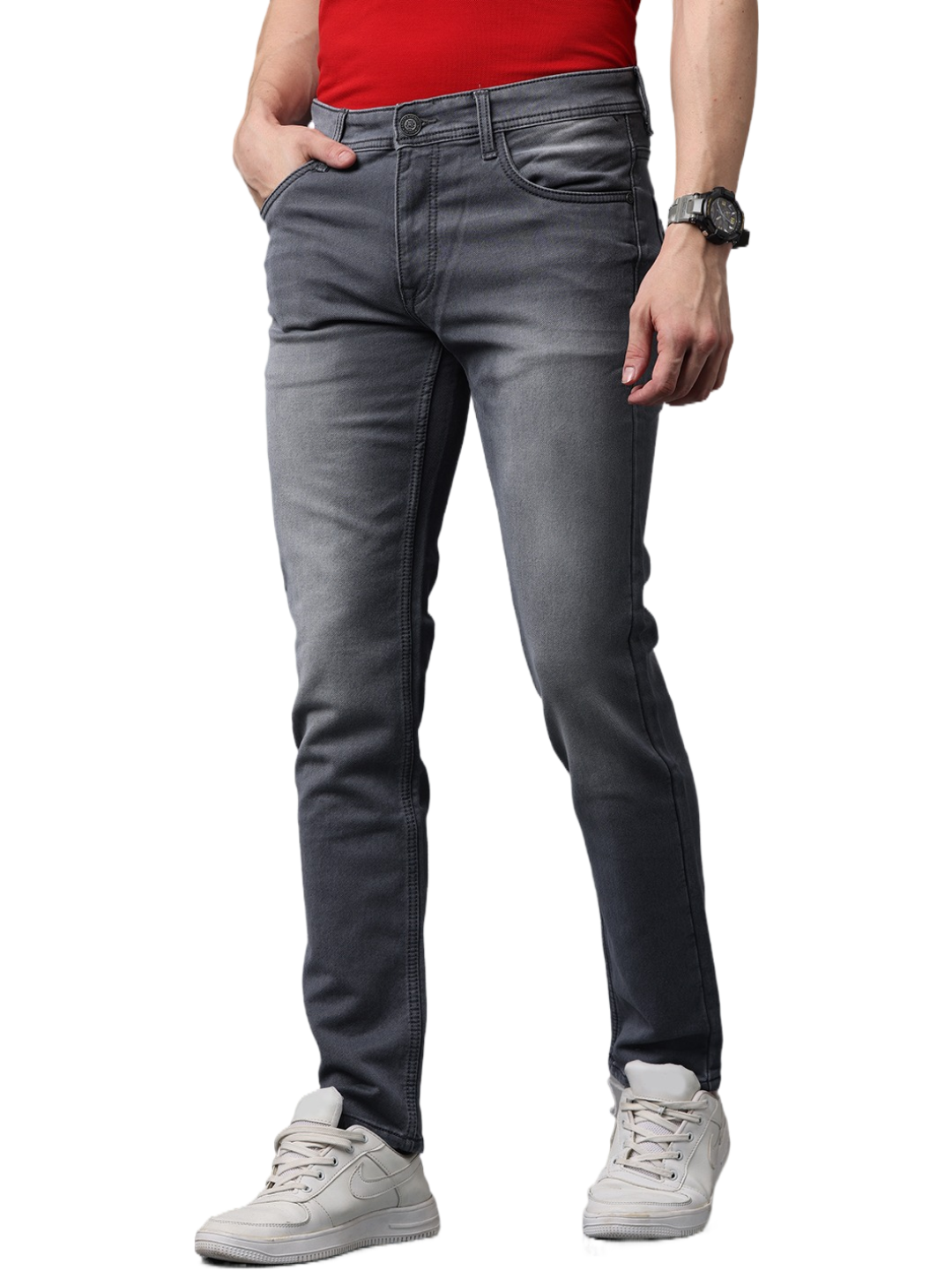 Men's Slim Fit Light Faded Strechable Denim Jeans , Grey