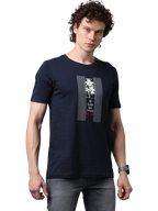 Men's Navy Blue Printed Round Neck T-Shirt