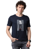 Men's Navy Blue Printed Round Neck T-Shirt