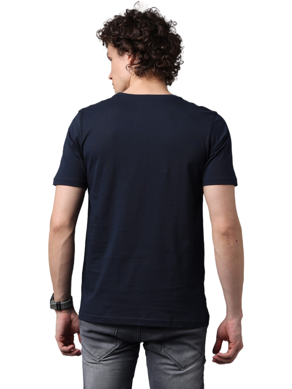 Men's Navy Blue Printed Round Neck T-Shirt