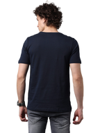 Men's Navy Blue Printed Round Neck T-Shirt