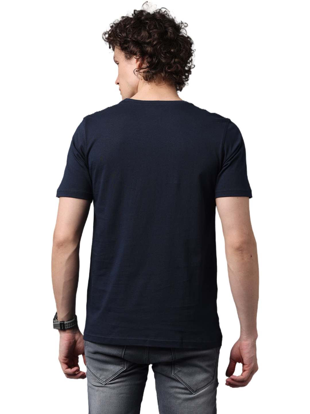 Men's Navy Blue Printed Round Neck T-Shirt
