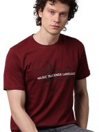 Men's Maroon Printed Round Neck T-Shirt