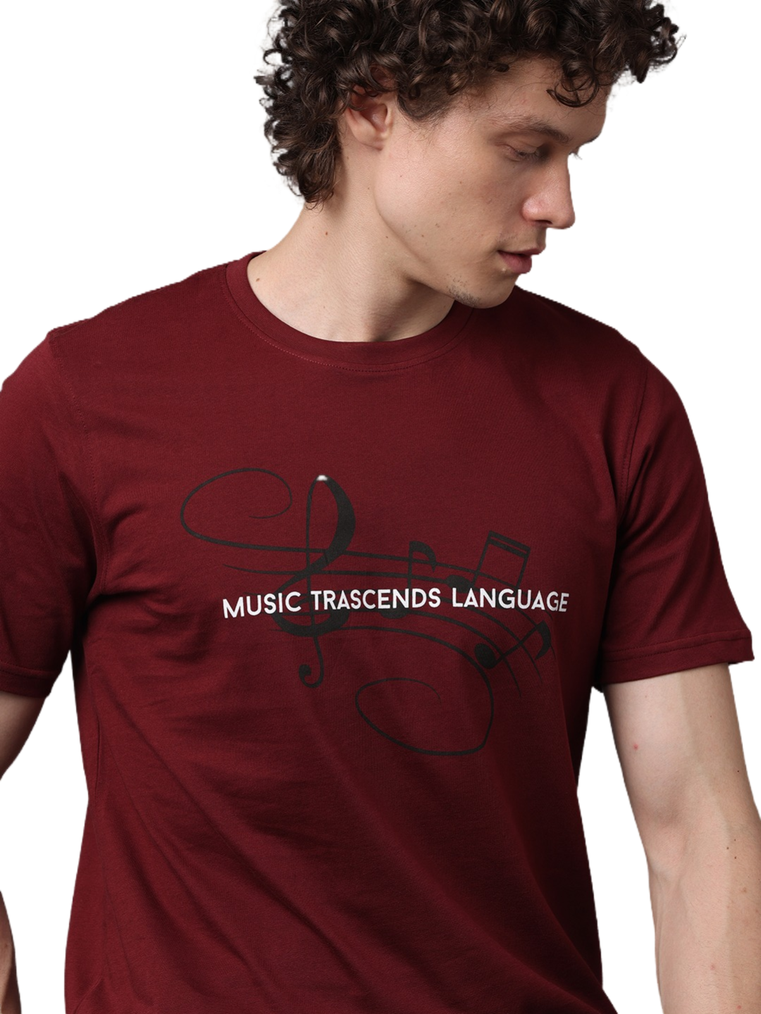 Men's Maroon Printed Round Neck T-Shirt