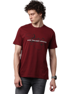 Men's Maroon Printed Round Neck T-Shirt
