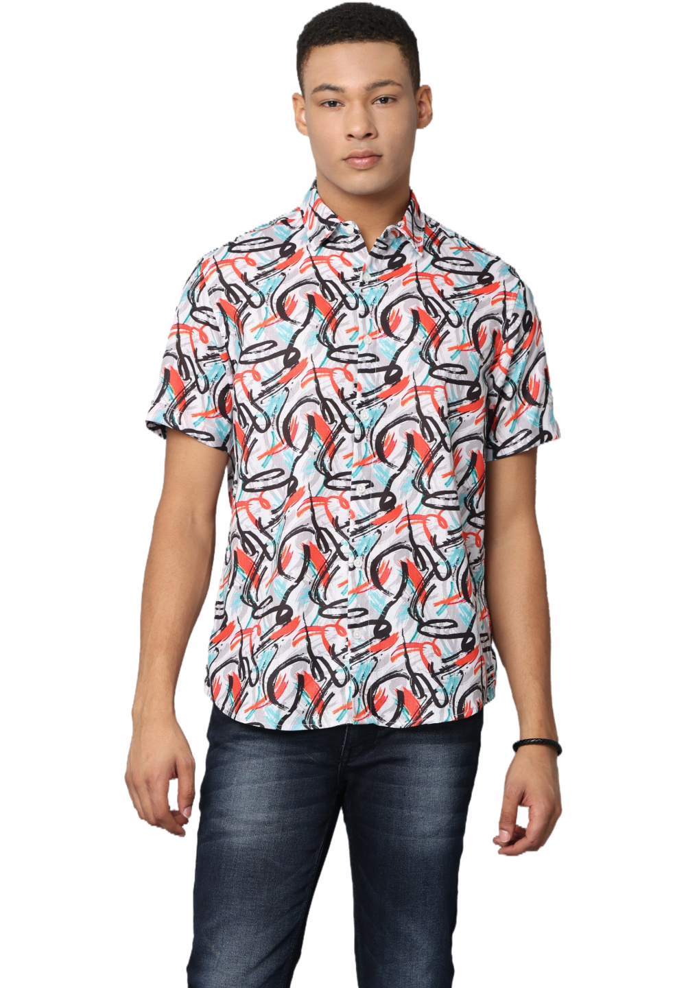 Men's Abstract Print Short Sleeves Casual Shirt