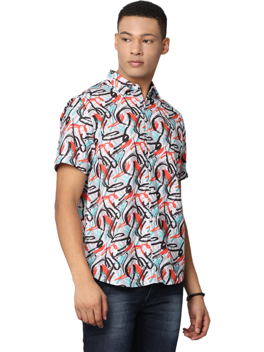 Men's Abstract Print Short Sleeves Casual Shirt