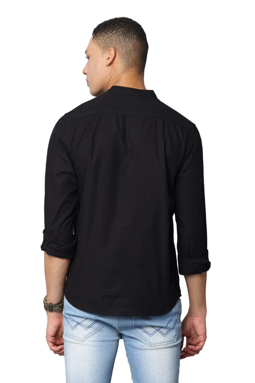 Men's Slim Fit Full Sleeve Solid Kurta Shirt, Black