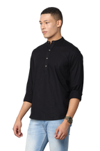 Men's Slim Fit Full Sleeve Solid Kurta Shirt, Black