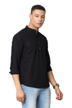 Men's Slim Fit Full Sleeve Solid Kurta Shirt, Black