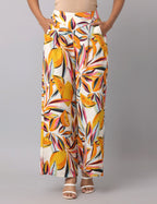 Women's Orange & White Printed Linen Palazzo