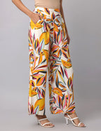 Women's Orange & White Printed Linen Palazzo